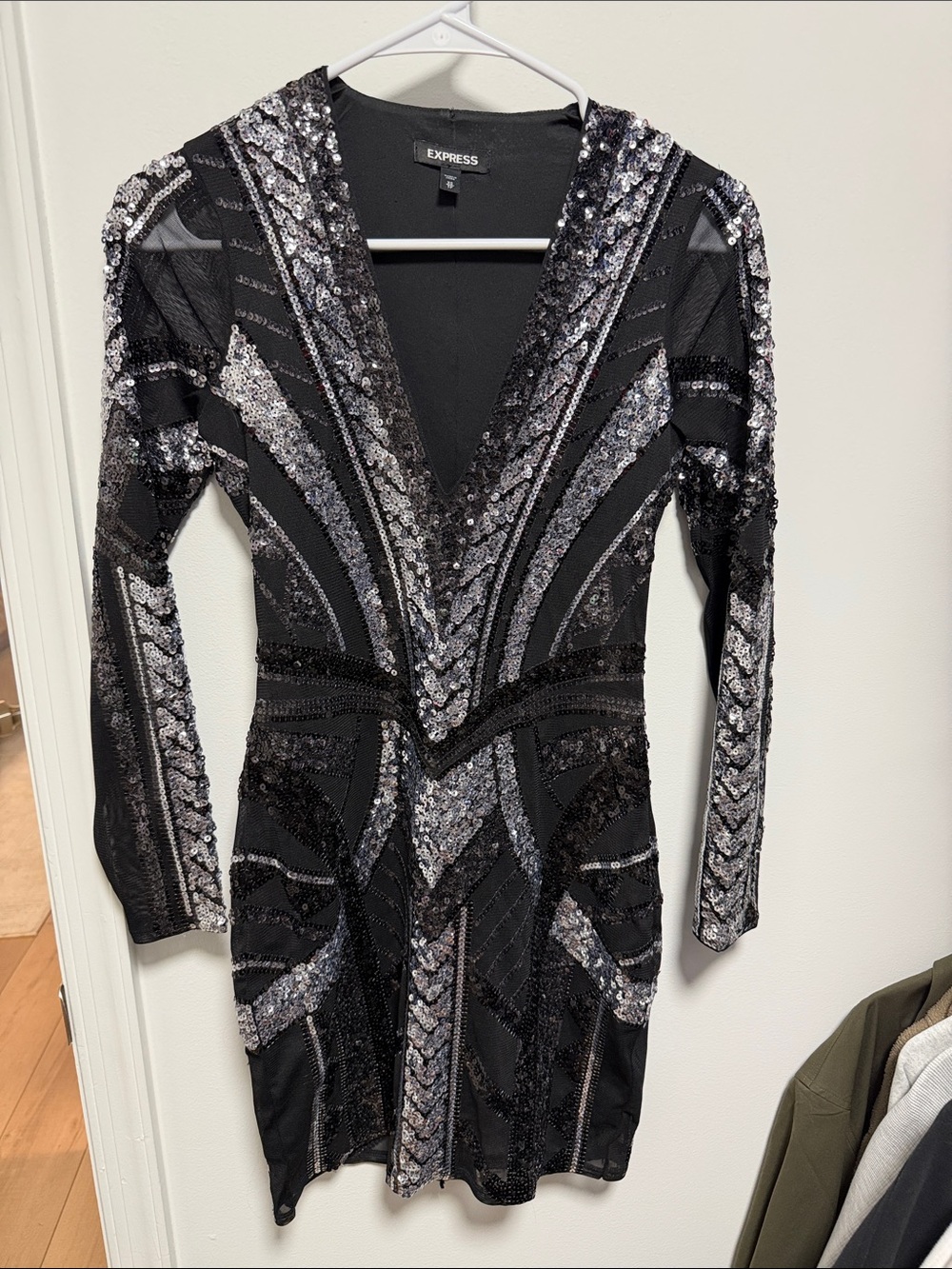 Express Black Sequin Long Sleeve Dress